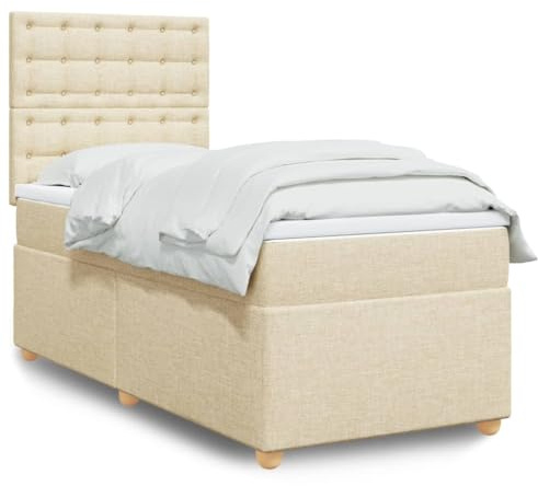 Owoxanthellate Owox Boxspringbett 100x200 cm Creme, höhenverstellbares Kopfteil, Taschenfederkern, Easy-Care, Modern, Schlaf-/Gäste-/Jugendzimmer