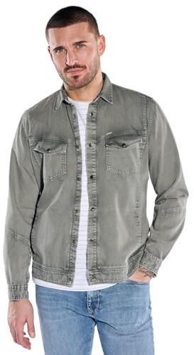 emilio adani Herren Overshirt mit besonderer Waschung, Oliv