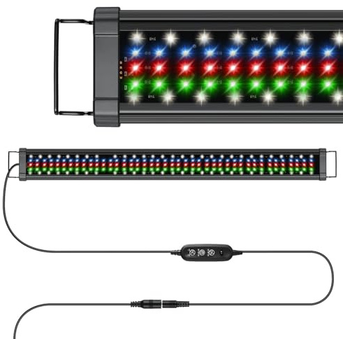 Teodute Aquarium LED Beleuchtung 89–128cm, 186 LEDs 7000Lux, Doppelsteuerung Fernbedienung+Kabelcontroller, 20 Helligkeitsstufen, 6 Dynamikmodi 24/7 Zyklus IP67 für Aquarium & Terrarium