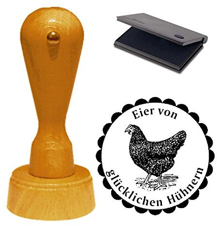 Stempel Eier von glücklichen Hühnern - Motivstempel schwarzes Huhn mit Kissen
