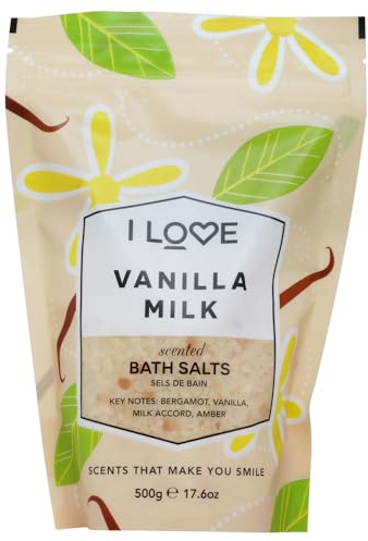 I Love Signature Vanilla Milk Scented Bath Salts, with 99% Naturally Derived Ingredients, Lightly Fragranced Leaving Skin Feeling Silky & Smooth, Vegan-Friendly - 500g