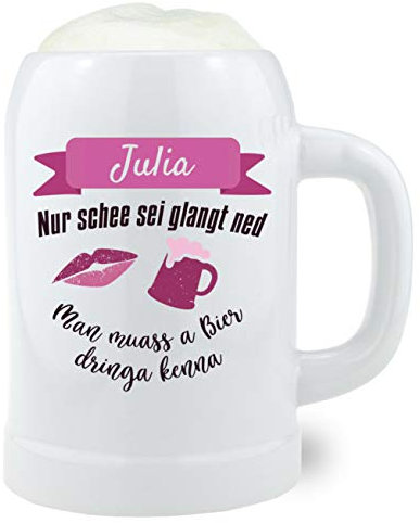 SteinkrugBierprinzessin mit Wunschgravur, Bierkrug mit Wunschname für Frauen, 500 ml, Geschenkidee Geburtstag