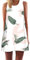 Ocean Plus Femme Multicolore Paréo Trapèze sans Manche Robe de Plage Haut Décontracté Flamant Loisir Feuilles Mini Robe (L (EU 38-40), Feuilles Vertes Roses)