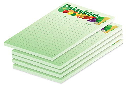 PRICARO Einkaufsliste Vielfalt, magnetisch, grün, A6, 25 Blatt, 5 Stück