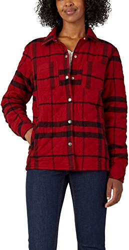 Dickies Damen Quilted Flannel Shirt Jacket Button-Down-Arbeitshemd, Englisch Rot Schwarz Plaid, XL