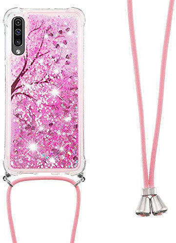 LEMAXELERS Handykette Hülle für Samsung Galaxy A50, Rosa, Silikon und Polycarbonat, Kordelzug, CELL_PHONE_HOLSTER, Handykette mit Kordel, kompatible mit Samsung Galaxy A50 Only