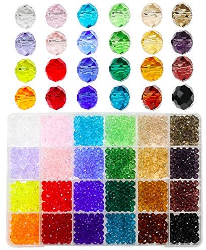 Bala&Fillic 6mm Perles de verre Briolette Rondelle à facettes Briolette Glass Beads Faceted Rondelle, Craft Crystal Beads for Bracelet Making 24 Colors in Container Box (Total 1200pcs)