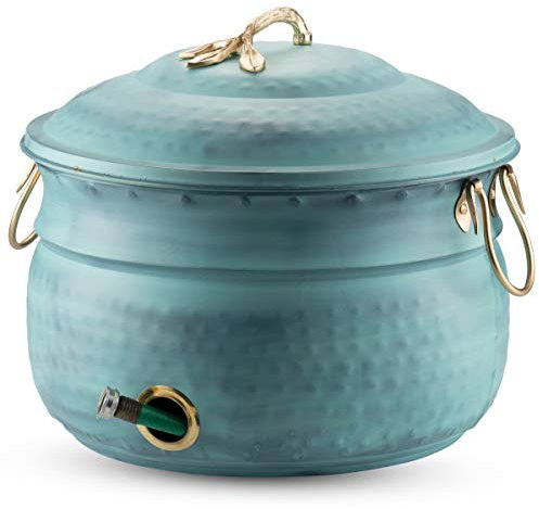 LifeSmart Decorative Garden Hose Pot Storage Holder with Lid 12 x 16 Inches Green Finish (Light Green)