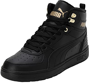 PUMA Unisex Rebound Rugged Sneaker, Black Black Team Gold, 45 EU
