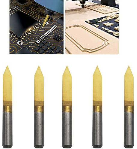 CESFONJER 5 Pcs Utensili per incisione in metallo duro, Punte per incisione del router di CNC, utensile per intagliare il rivestito in titanio, 45 gradi, punta da 0,1 mm