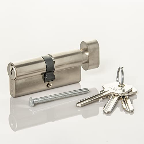 Satin Chrome Thumb Turn Euro Cylinder Lock, Euro Door Barrel Lock with Anti-Drill & Anti-Pick Protection. Suitable for All Door Types. Euro Cylinder Locks (35mm Internal x 35mm External (70mm Total))