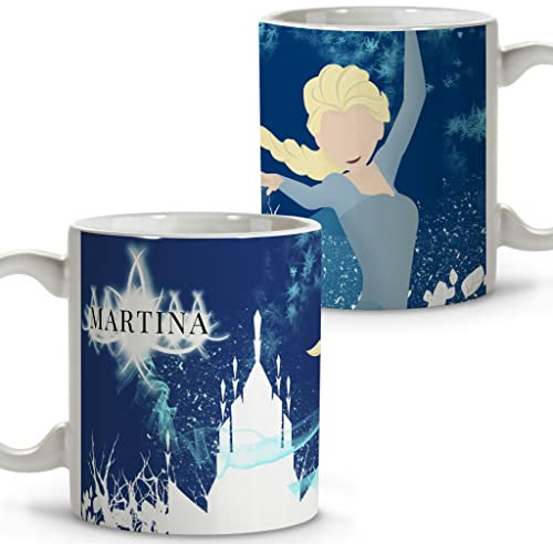 Elsa-Tasse. Personalisierte Tasse mit Namen. Keramik Becher. 330 ml. Verschiedene Designs und Innenfarben. Originelle Geschenke. FROZEN