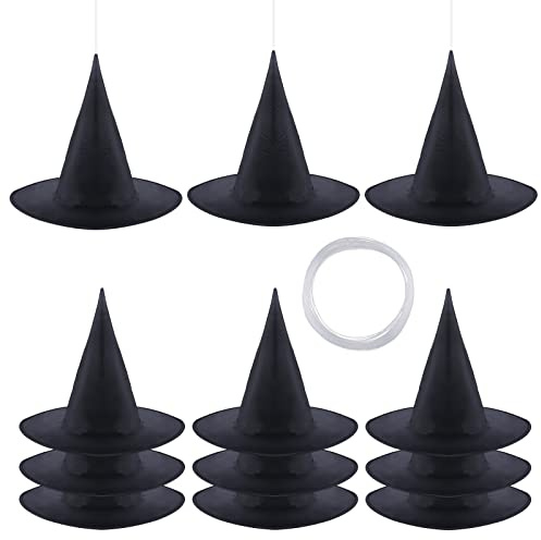 KINBOM 12pcs Halloween Witch Hats, Halloween Costume Accessories 33m x 0.6mm fishing line clear for hanging for Halloween Party Garden Home Decor for Teens and Girls
