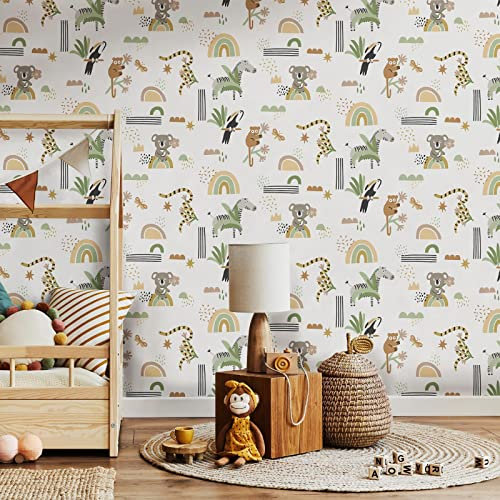 Holden Abstract Animals Wallpaper Kids Nursery - Sage Green/Beige/White 13351