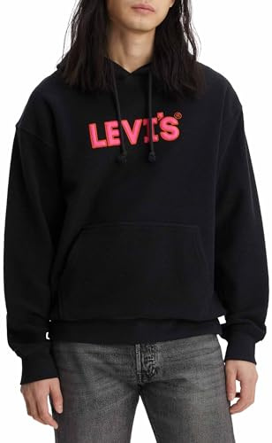 Levi's Men's Relaxed Graphic Sweatshirt Hoodie, Headline Logo Po Caviar, M