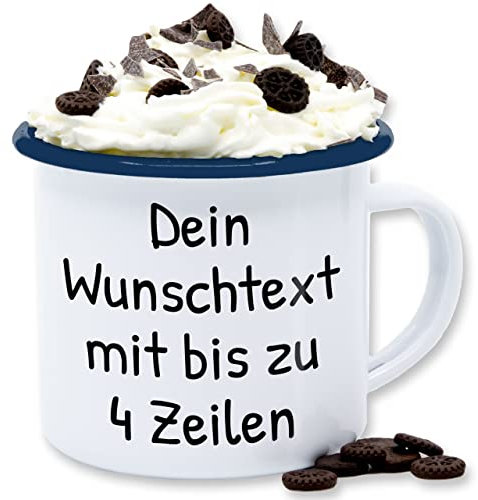Emaille Tasse Blechtasse - Aufdruck selbst gestalten - Wunschdruck Text Namen I Eigener Text I Custom Text - 300 ml - Weiß Blau - tassen personalisieren wunschtext trinkgeld kaffeetasse namenstasse