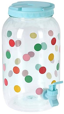 Beverage Drinks Dispenser with Tap 3.75L Plastic Mason Jar Juice Cocktail Punch Squash Water Drinks Storage for Parties Outdoor Picnic Summer BBQ’s Home (Polko Dots - Blue)