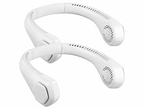 infactory Ventilator Umhängen: 2er-Set Mobile Akku-Doppelventilatoren zum Umhängen, 2.400 mAh (Ventilator Nacken, mobil, Tischventilator)