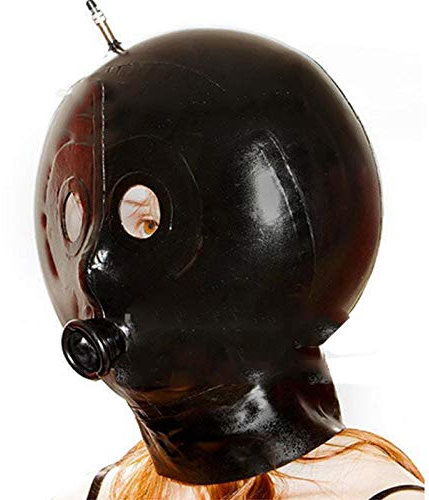 Latex Maske, Aufblasbare Extrem Bondage Maske Sex Maske Lassen Atemlöcher Vollmaske kopfmaske mit FüLlventil Oben SM Sklave Fetisch Maske BDSM Maske für Cosplay Maskerade Spielzubehör,XXL,Black