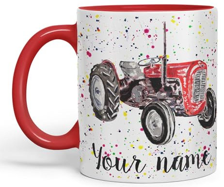 Vixar Personalised with Your Text Tractor Trucks Dump Truck Art Coloured Ceramic Mug Cup Gift 330ml 11oz Custom Work Office Tea Coffee (Red)