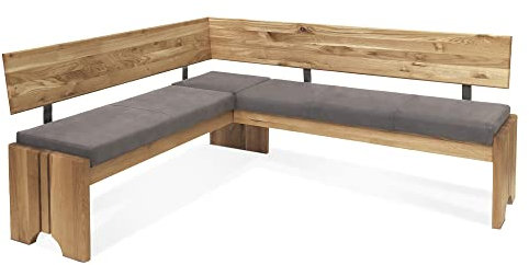 moebel-eins Bergamo Eckbank mit Truhe aus Eiche, Material Massivholz/Bezug Mikrofaser, 192 x 167 cm, grau