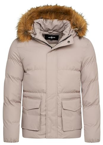 Soulstar Herren warme Winterjacke mit Kapuze Parka Winter-Mantel Steppjacke Jacket Puffer-Jacke S2_ADLER-Taupe-L
