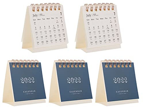 Lurrose 5 Stück 2022 Tischkalender 2022 Mini-desktop-kalender Blätterkalender 2022 Kalender 2021-2022 Desktop-kalenderplaner 2022 Schreibtisch Kalender Stehen Büro Papier Klein Halterung