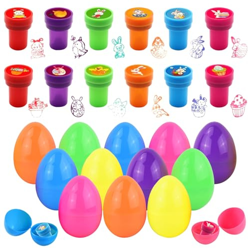 12 Stück Ostereier Stempelset, Ostern Geschenke Kinder, Stempel Ostern, Self-ink Stempel Kinder, Osterstempel Ostereier zum Befüllen, Kleine Ostergeschenke Osternspielzeug für Klassenzimmer Osterparty