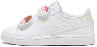 PUMA Smash 3.0 Badges V PS Sneaker, White-Green Illusion, 35 EU