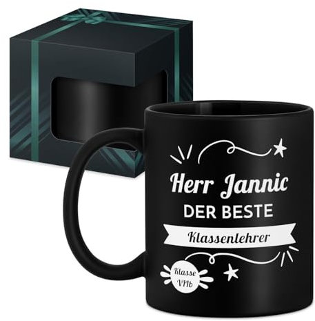 Maverton Keramik Kaffeetasse 330ml mit Gravur - Kaffeebecher mit funktionellem Henkel - personalisierter Keramikbecher für Männer zum Geburtstag zu Weihnachten - matt schwarz - Innen schwarz - Lehrer