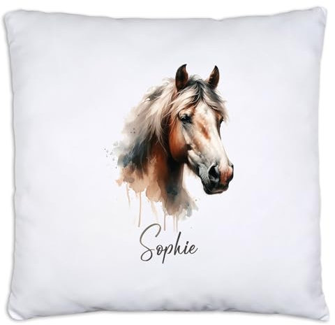 timalo® Personalisiertes Kissen mit Namen | personalisiertes Dekokissen mit Wunschname für Kinder individuelles Geschenk Kissenhülle Pferd | kissen-ch-13