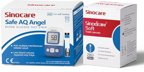 sinocare Safe-AQ Angel Blutzuckerteststreifen, 50 Stück, Geeignet für das sinocare Safe-AQ Ange Messgerät
