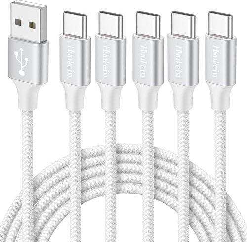 USB C Charger Cable 5Pack [1M+1M+2M+2M+3M], PS5 Controller Charger Cable Fast Charging, 3A Type C Lead for Samsung Galaxy S25 S24 S23 A55 A14 A15, Playstation 5, Xbox Series X/S, White