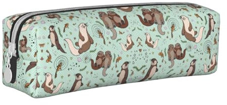 HAHAFU Otters Federmäppchen für Mädchen und Jungen, bedrucktes Leder, Schreibwaren-Organizer, Box, Schule, Büro, Federmäppchen, weiß, Einheitsgröße, Taschen-Organizer
