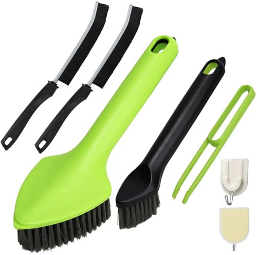 5PCS Crevice Cleaning Brush UK, 3 in 1 Multifunctional Cleaning Brush, Hard Bristle Small Places Gap Bathroom Cleaning Brush, Scrubbing Brush, Groove Cleaning Tool for Tile Grout Home (Green)