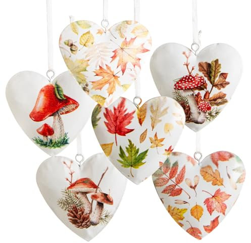 Herz-Anhänger, 6 Stück: Metallherzen Herbst, Herbstdeko, Hängedeko Metall, Herzen zum Aufhängen Innen, Dekoration Tisch, Zweige & Fenster, Geschenkanhänger Deko, Dekoherzen Hängend Klein, 6,5 cm