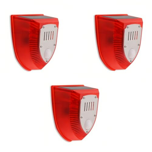Lancoon 3-Pack Solar-Sicherheits-Alarm beleuchtet Bewegungssensor Gunshot Sounds für Bellen Sound 129dB Laute IP65 wasserdichte Licht Strobe Licht Warnlampe für Outdoor