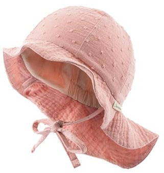 Sterntaler Sonnenhut Punkte - Mädchen Sommerhut aus Musselin - UV-Schutz 30 Sonnenhut - mit Nackenschutz - zum Binden - Futter aus Batist - Baby und Kinder Kopfbedeckung - mattrosa, Größe 43