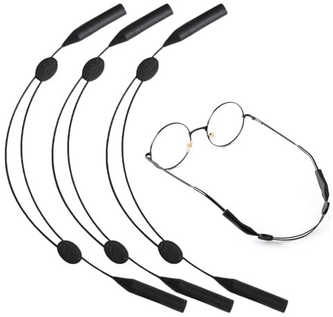 Wonvify Cordino Occhiali, 3 Pezzi Regolabili Cordini per Occhiali Sportivi, Chiusura Elastica Antiscivolo Occhiale per Uomo, Donna, Bambino, Cinghie per Occhiali, Nero