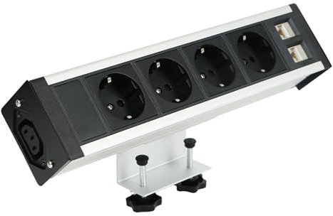 Enchufe de mesa con RJ45, 4 enchufes con cable de 1,8 m, adecuado para oficinas, dormitorios, aulas, cocinas, lugares de trabajo, color negro