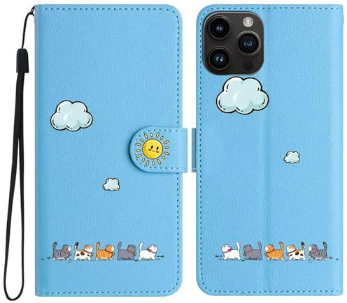 Generisch Niedlich und Schöne Geldbörse Handyhülle für iPhone 11 Pro, Nette Katzen Muster Haltbares PU+TPU Leder mit Prämie Magnetisch Schließung Flip Telefon Hülle für iPhone 11Pro(Blau)