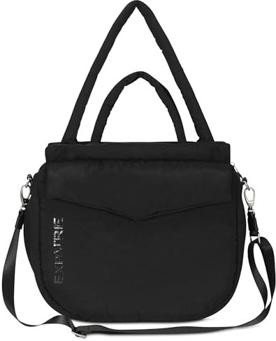 Expatrié Shopper Tasche Damen Schwarz - Poppy - Puffer Bag aus Nylon - Handtasche im Pillow Design mit Reißverschluss für Uni Business Freizeit - Puffy Nylontasche Groß