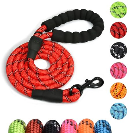Ledeak Longe pour Chien, 2m Réfléchissant Laisse Chien Corde, Longue Laisse de Dressage pour Chien avec Poignée Rembourrée Confortable, Longe Chien pour Petits, Moyens et Grands Chiens (Rouge)