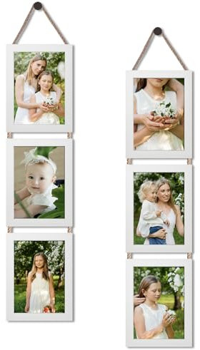 EYMPEU 7x5 Photo Frames with Twine, White Photo Frame 7x5, 3 Vertical Hanging Frames 5x7 to Decorate Home, Living Room or Office, Set of 2