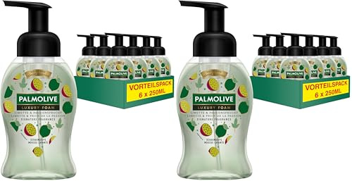 Palmolive Seife Luxury Foam Limette & Passionsfrucht 6x250ml - Schaumseife für die sanfte Reinigung der Hände (Packung mit 2)