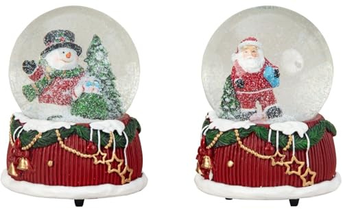 2 Stück Schneekugeln mit Spieluhr 15cm Weihnachtsmann Schneemann Weihnachtsdekoration Geschenkidee