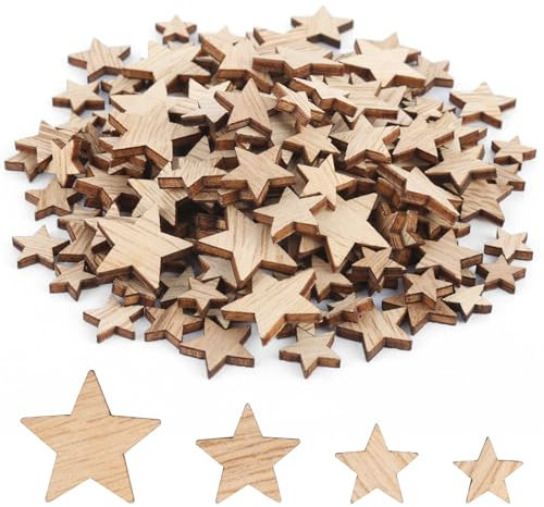 200 Stück Holzsterne Streudeko, 4 Größen Holzsterne zum Basteln, Klein Holz Sterne Tischdeko, Deko Sterne Holz, Holz Sterne Konfetti für Weihnachten, Hochzeit, Geburtstag