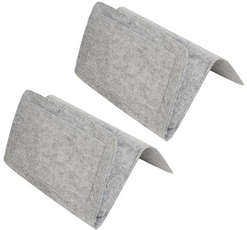 Mlysnd 2pcs Bedside Organiser Bed Pocket Bedside Hanging Bag, Bedside Felt Storage Bag for Mobile Phone, iPad, Remote Control, Books, Glasses, Magazines - 32 * 21cm,grey