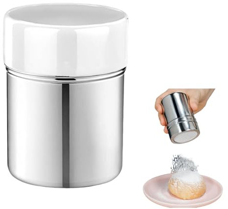 Puderzuckerstreuer Edelstahl,Mehlstreuer mit Deckel für Puderzuckerstreuer Tupperware,Staubzuckermühle,Puderzucker Mühle,Staubzuckerstreuer Mühle,Kakaostreuer für Cappuccino,Streuer Puderzuckersieb