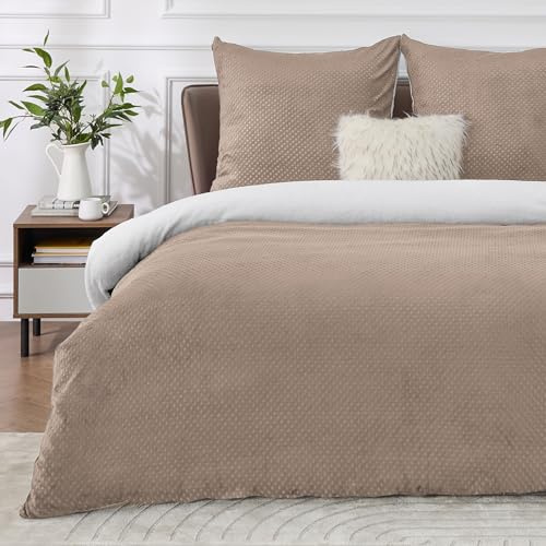 BEDSURE Flannel Bettwäsche 155x220 3tlg. - Khaki Warms Set, 80x80 Kissen
